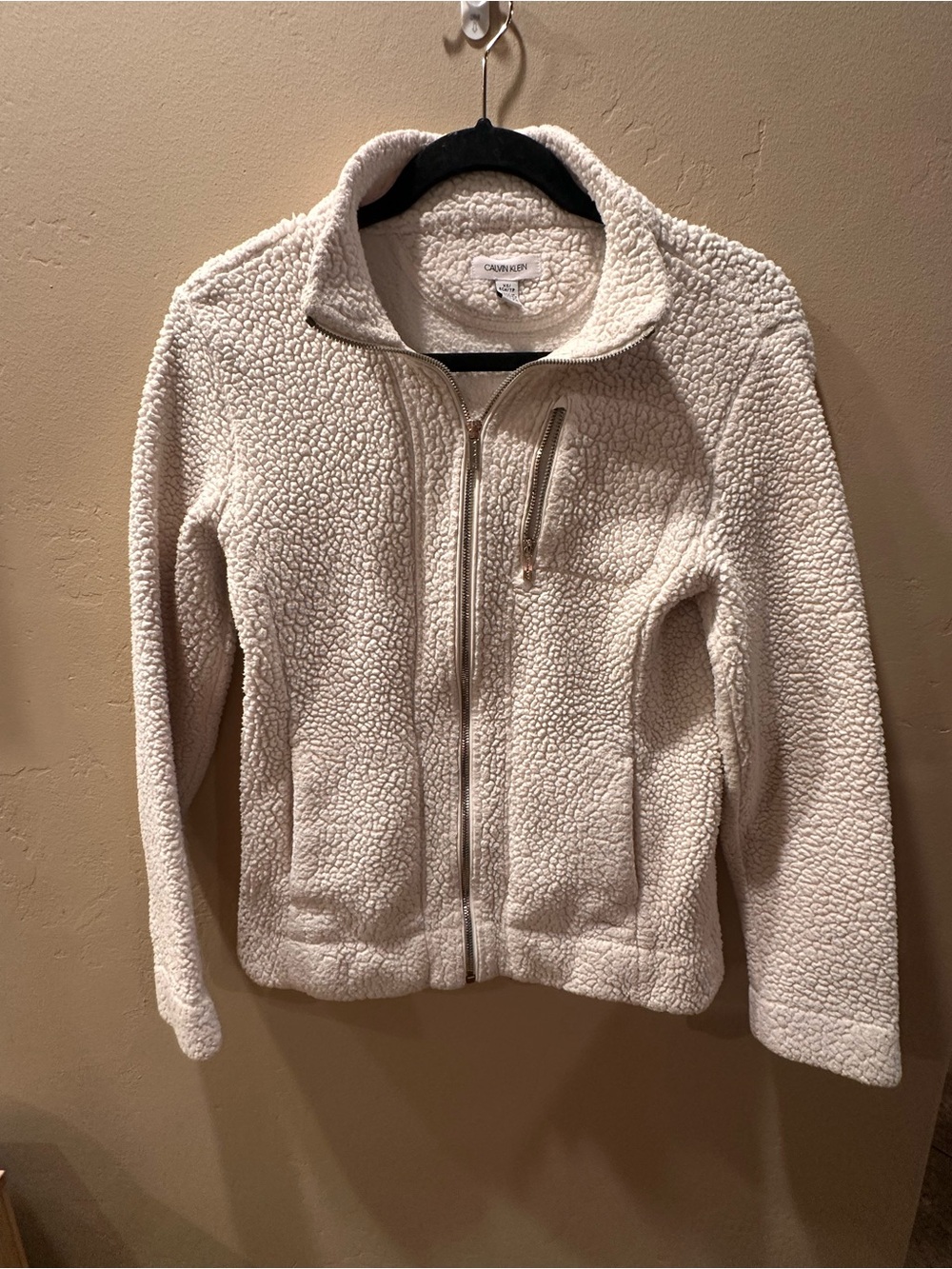Calvin Klein Women’s Cream Sherpa Teddy Fleece Full Zip Jacket Size XS